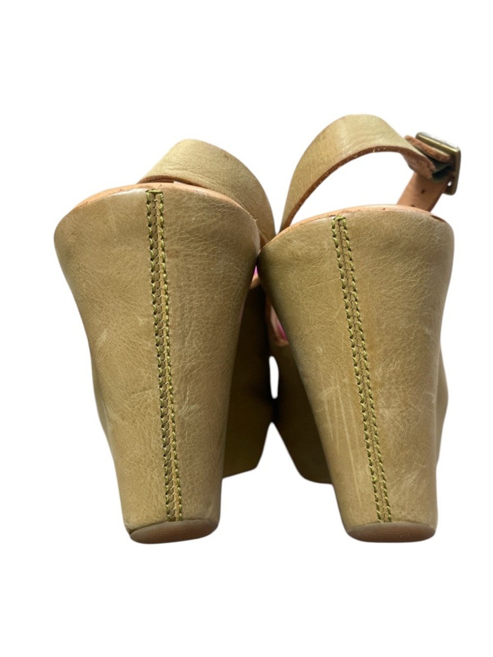 Retro 70s Kork-Ease Leather Peep-Toe Platform Wedge Slingbacks Festival Boho - Picture 6 of 6